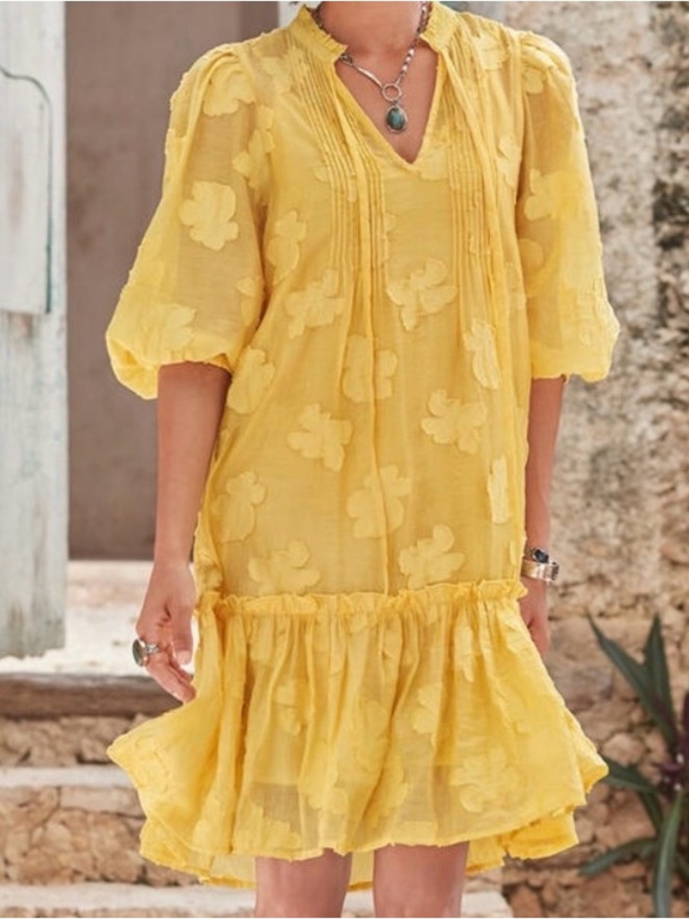 Sundance Yellow Textured Ruffle Swim Cover-Up Dress